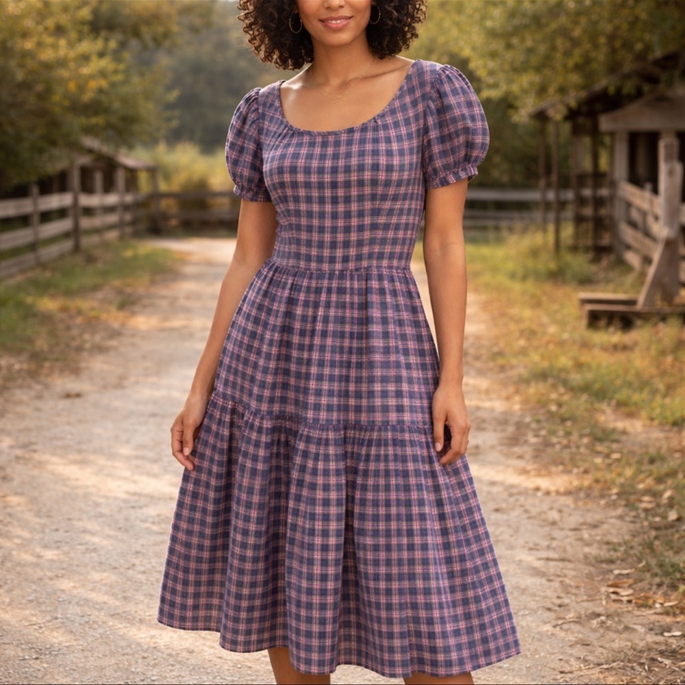 Vintage Blue Plaid Prairie Dress